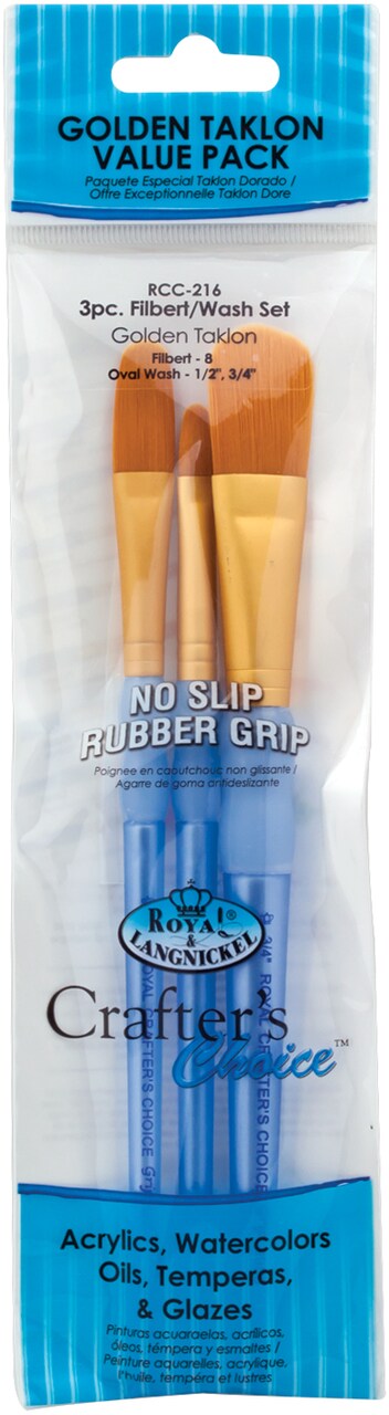 Crafter's Choice Gold Taklon Filbert/Wash Brush Set 3/Pkg-3/Pkg